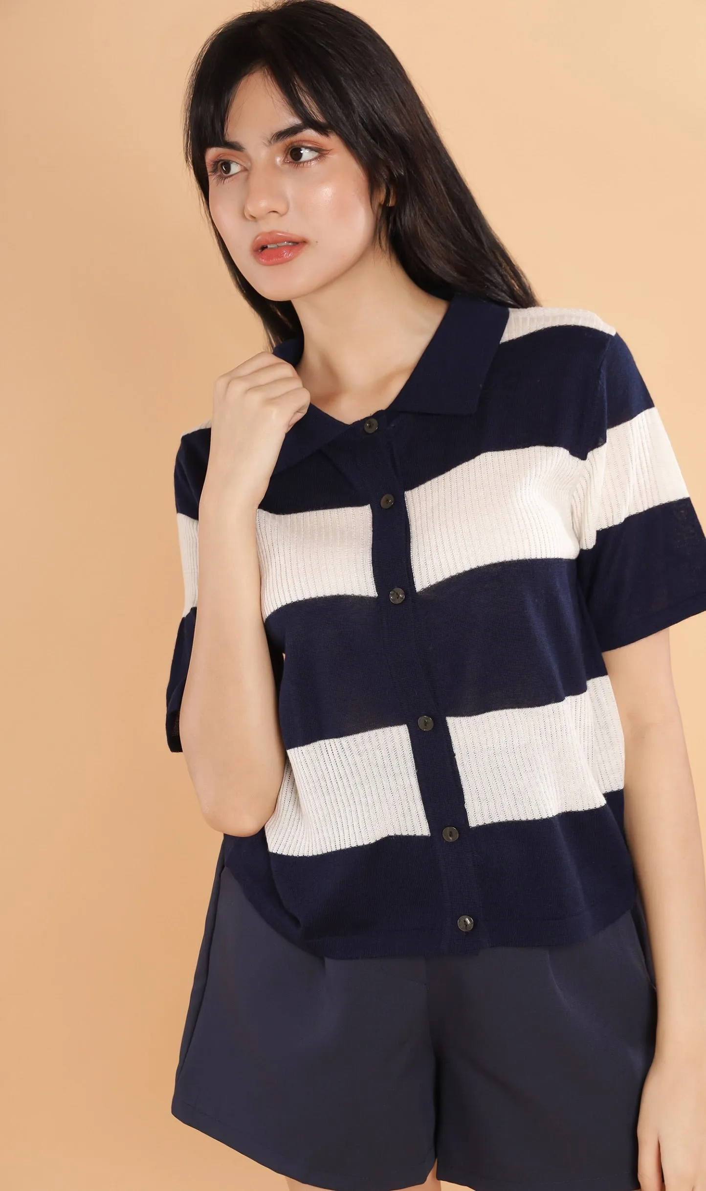 MERRITT Buttondown Knit Polo (Navy)