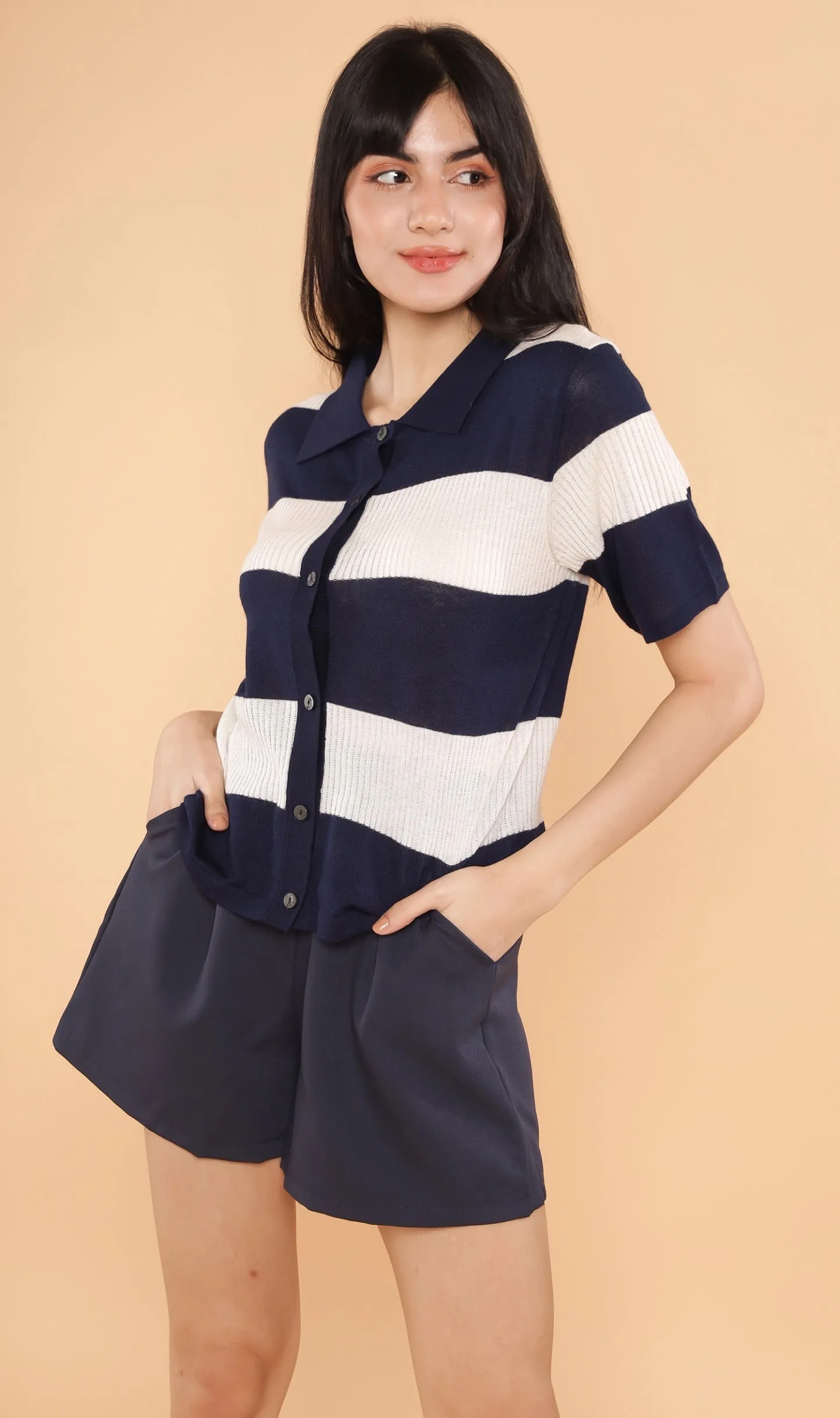 MERRITT Buttondown Knit Polo (Navy)