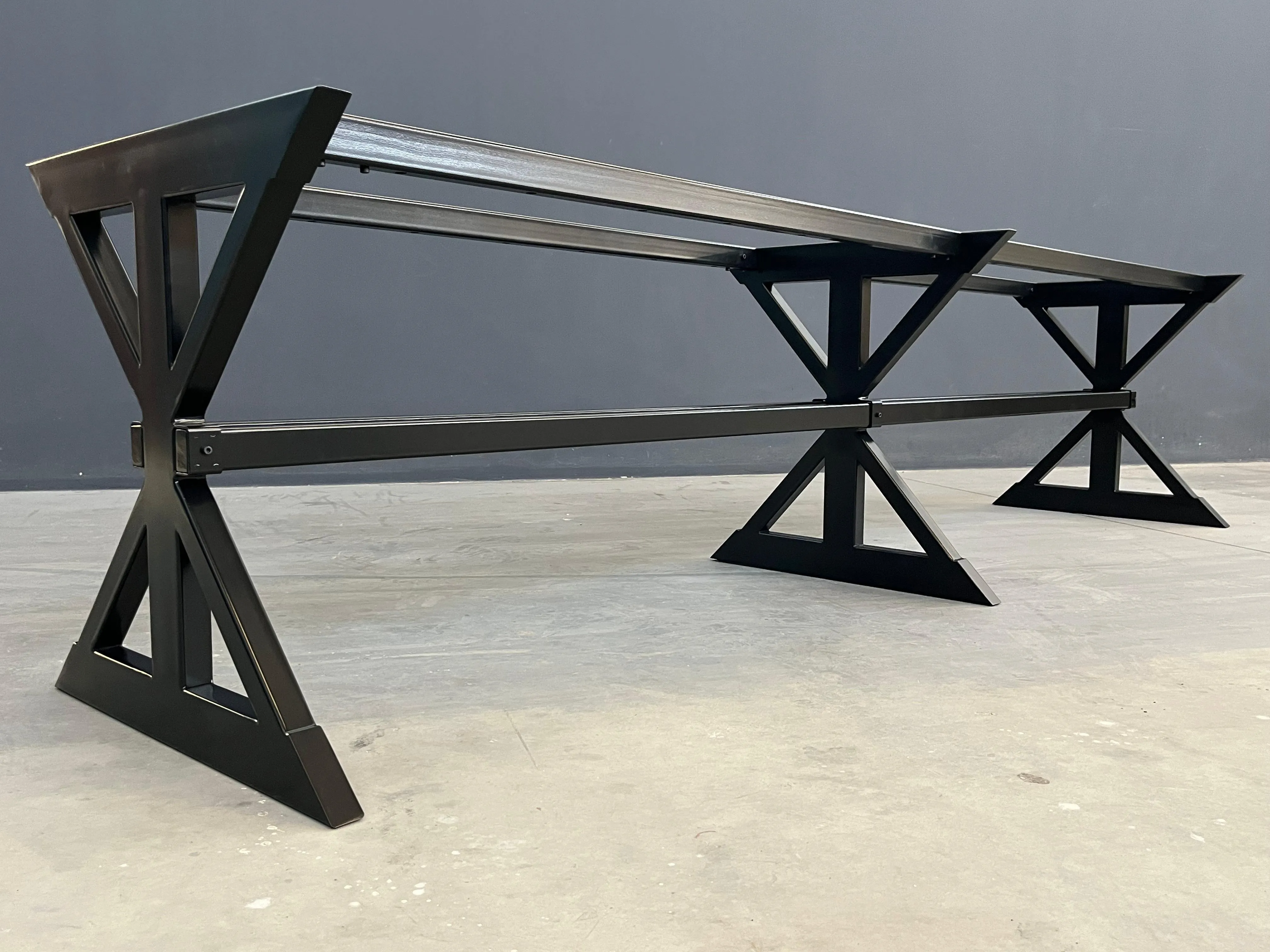 Metal Trestle Farmhouse Steel  Dining Table Base | KABIL 3 | 28"H x 28" W x 96” L Industrial