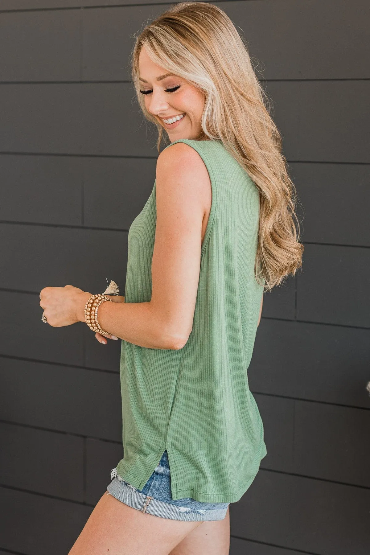 Never Without Your Love Tank Top- Dark Sage