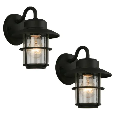 New in box! Hampton Bay Small Exterior Wall Lantern in Black Finish (2-Pack)