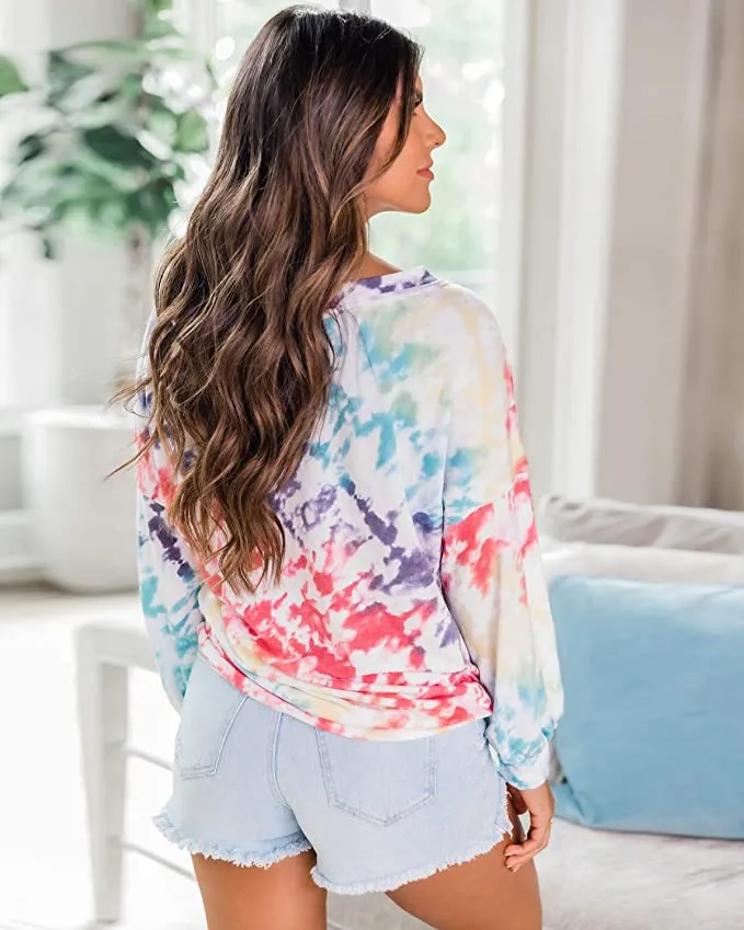 New MiXXAR Women's Tie Dye Printed Over-sized Long Sleeve Pullover Lightweight Sweatshirt, Sz L!