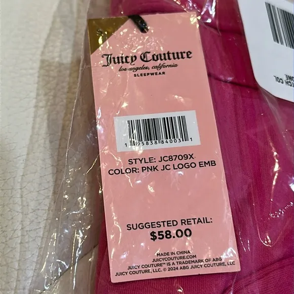 NWT JUICY COUTURE Ribbed Short Sleeve Notch Collar Rhinestone Pj Set in Pink