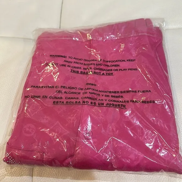NWT JUICY COUTURE Ribbed Short Sleeve Notch Collar Rhinestone Pj Set in Pink
