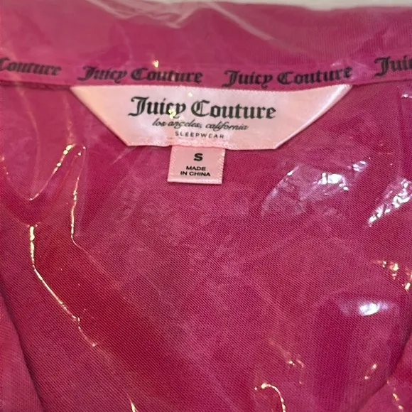 NWT JUICY COUTURE Ribbed Short Sleeve Notch Collar Rhinestone Pj Set in Pink