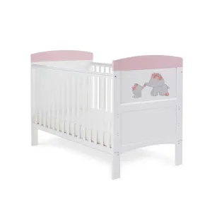 OBABY Grace Inspire Cot Bed Me & Mini Me Elephants - Pink