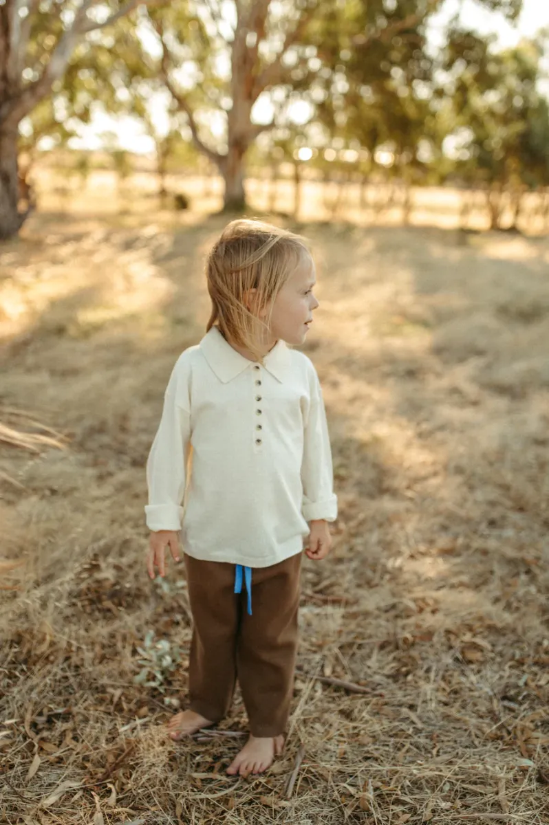 Organic L/Slv Collar Tee - Milk
