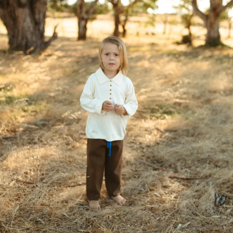 Organic L/Slv Collar Tee - Milk