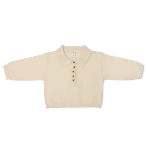 Organic L/Slv Collar Tee - Milk