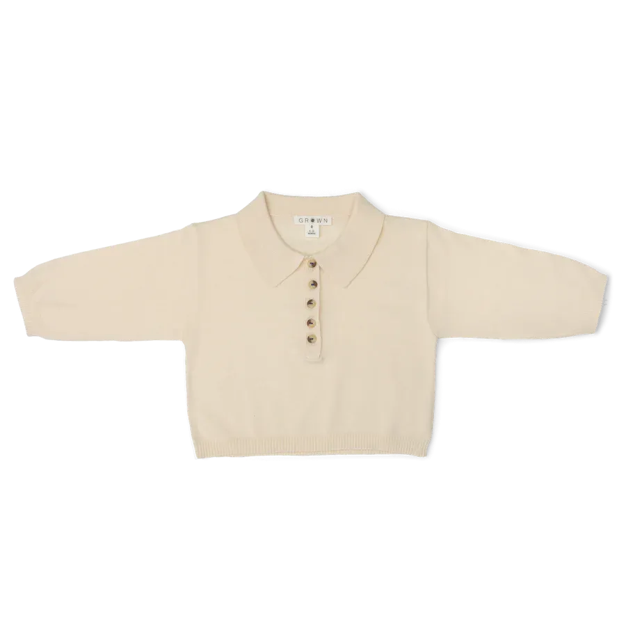Organic L/Slv Collar Tee - Milk