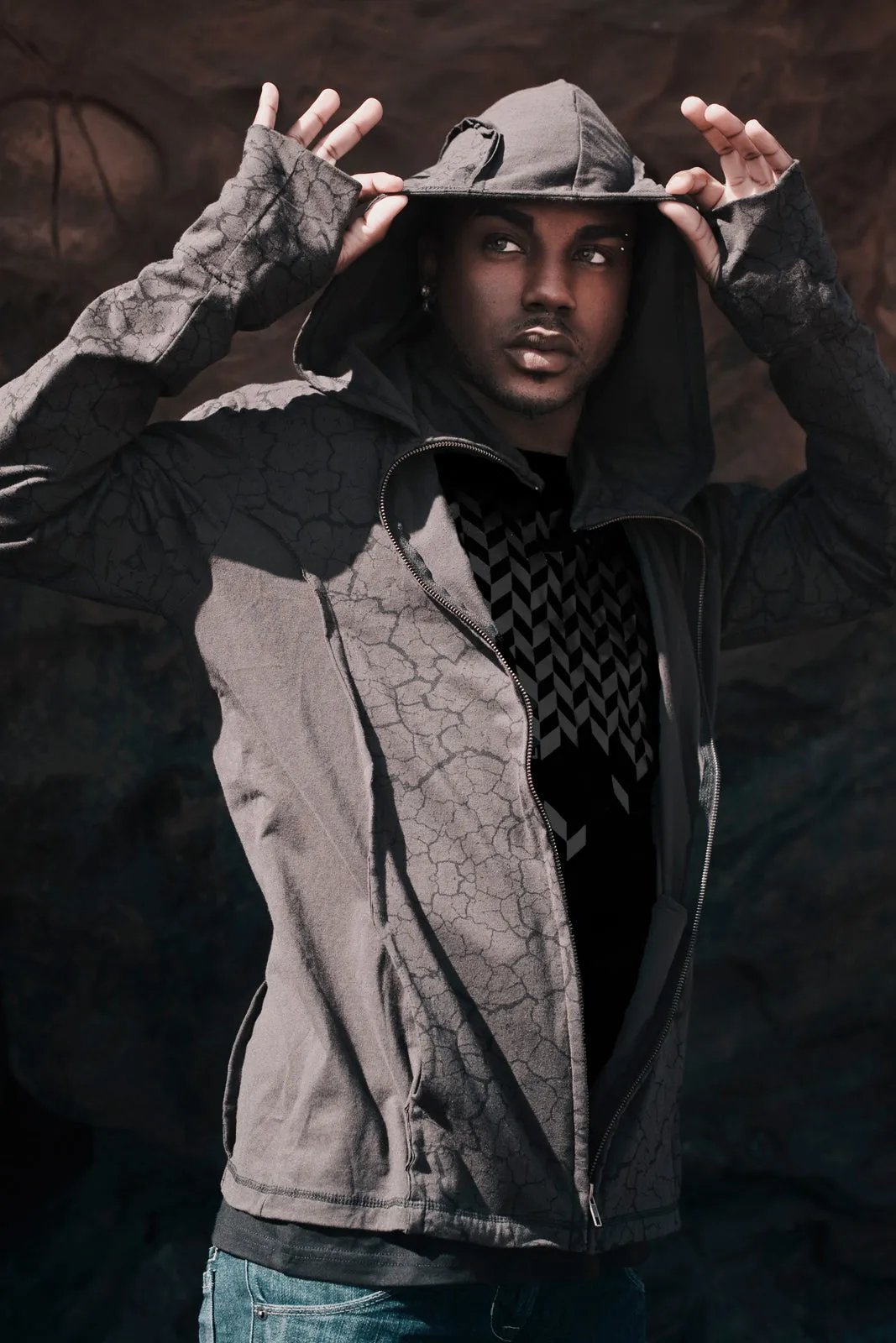 Playa Print Mens Hoodie- Gray