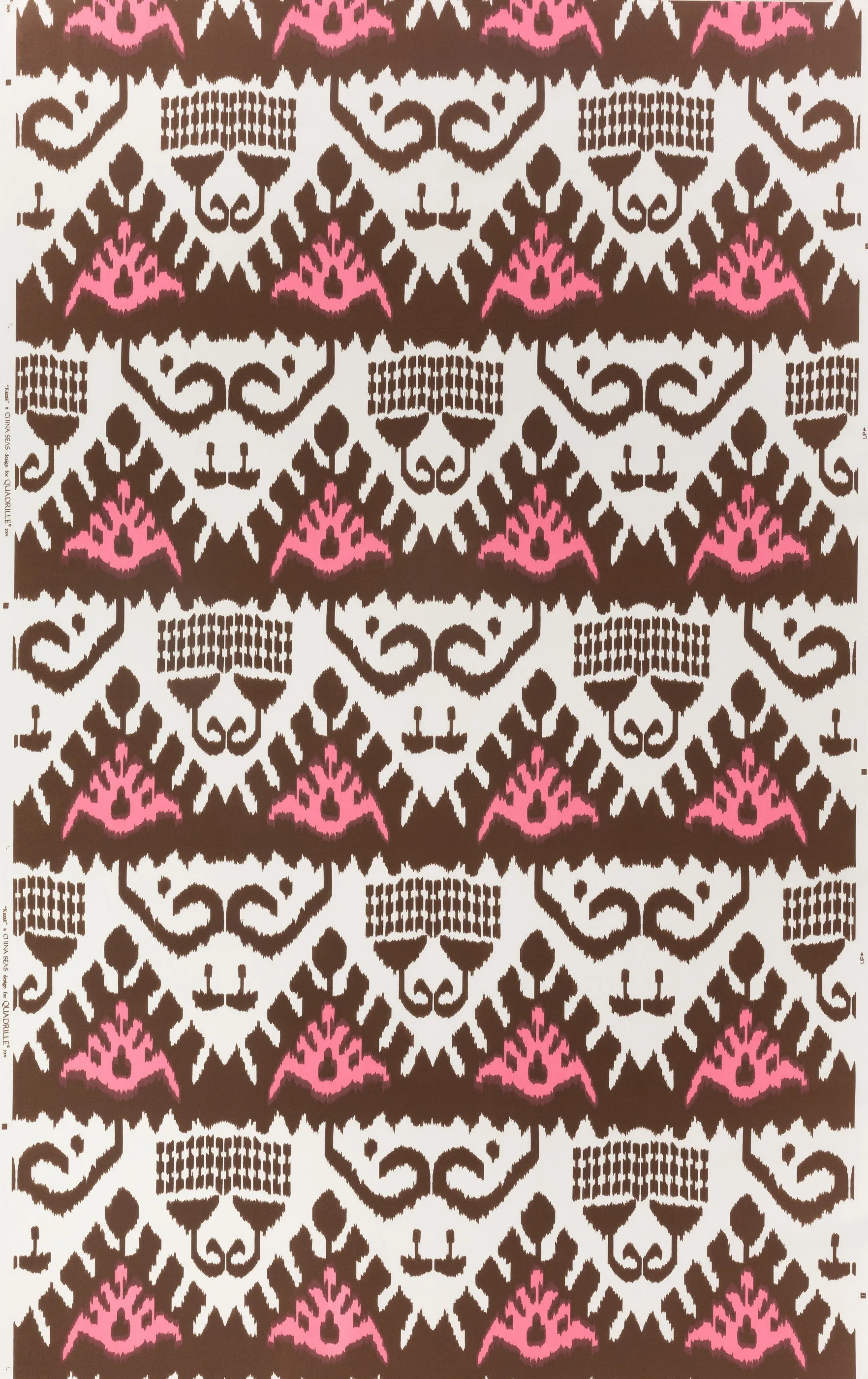 Quadrille Fabric: Kazak - Custom Brown / Pink on White Suncloth (Outdoor Quality)