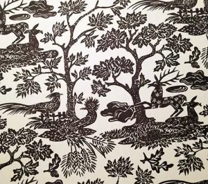 Quadrille Fabric: Magic Garden - Custom Brown on Vellum Suncloth