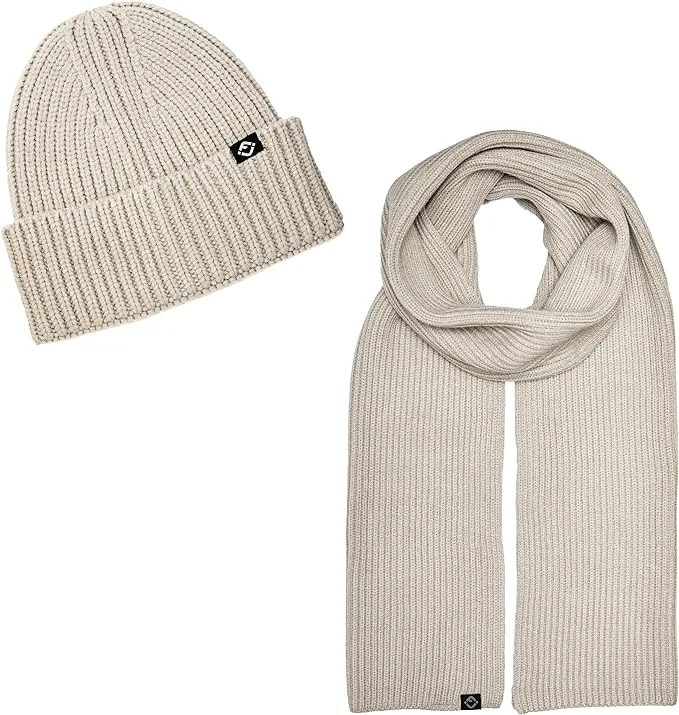 Ribbed Knit Beanie & Scarf Set by Funky Junque