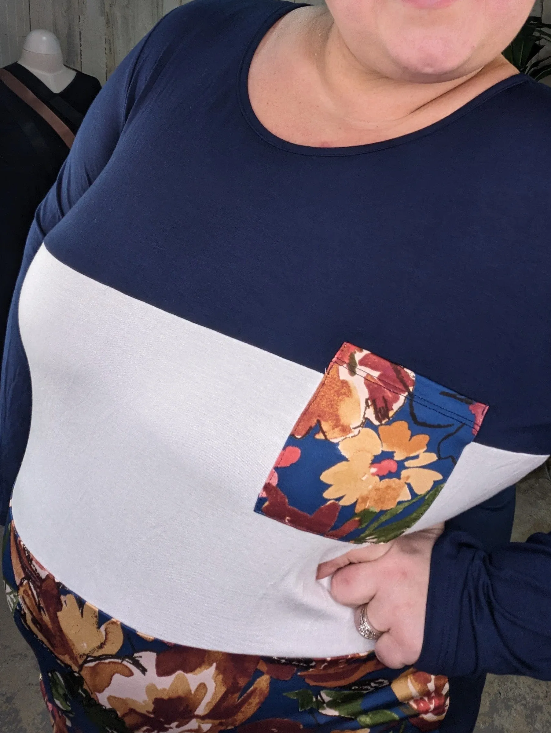 SALE- Gemma Floral Block Long Sleeve Tee w/Pocket (2 colors)