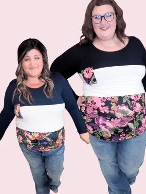 SALE- Gemma Floral Block Long Sleeve Tee w/Pocket (2 colors)
