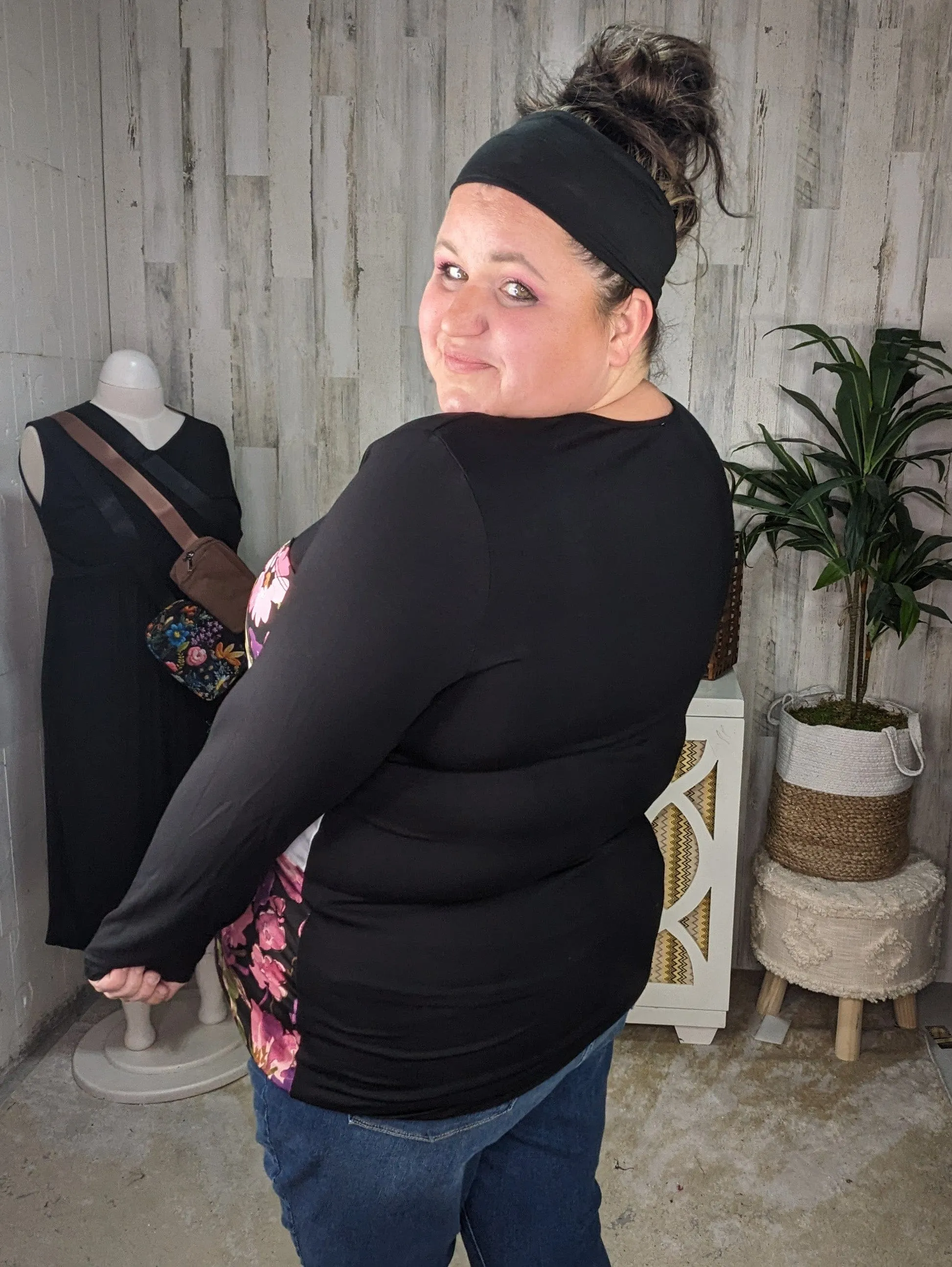 SALE- Gemma Floral Block Long Sleeve Tee w/Pocket (2 colors)