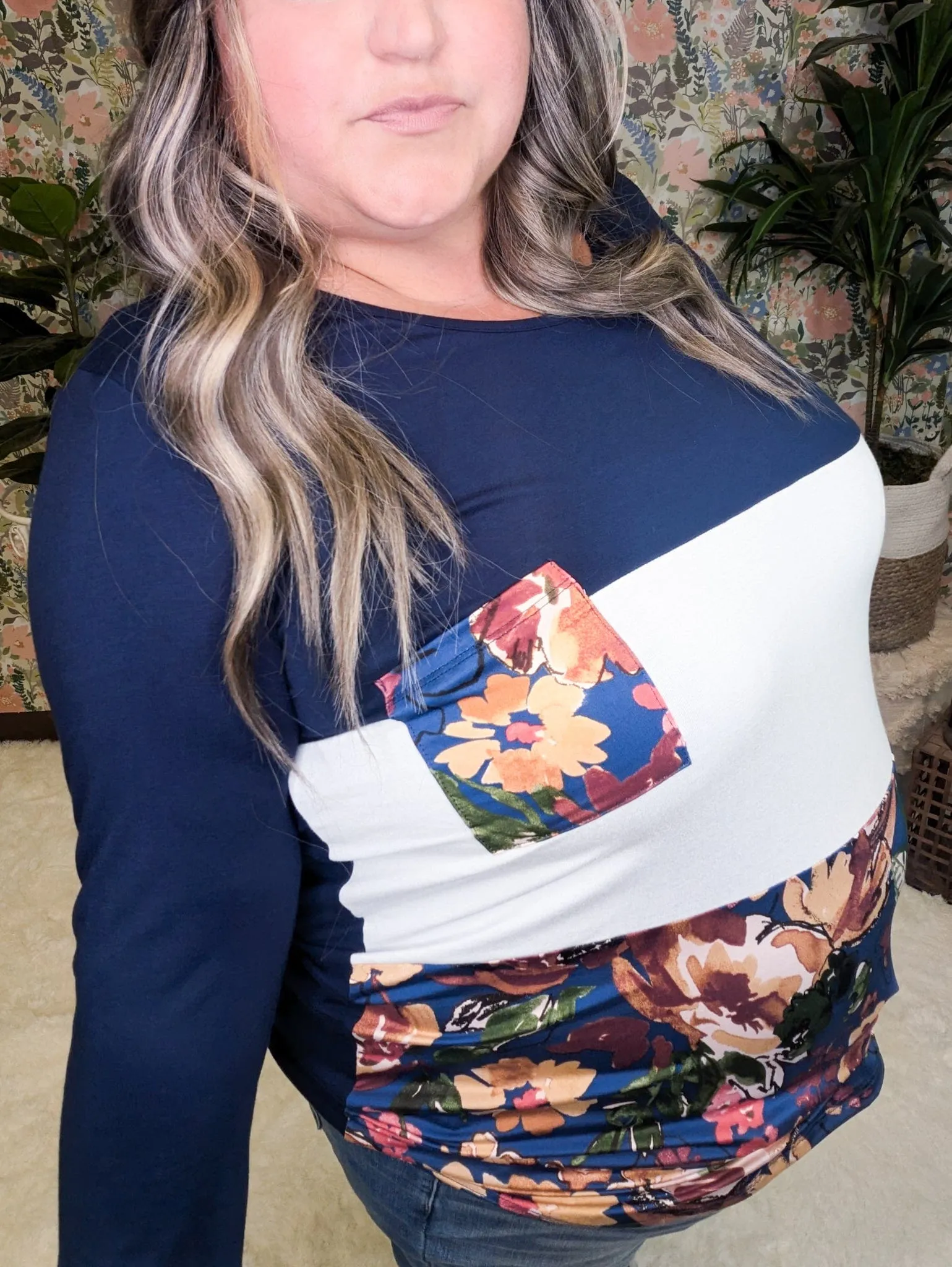 SALE- Gemma Floral Block Long Sleeve Tee w/Pocket (2 colors)