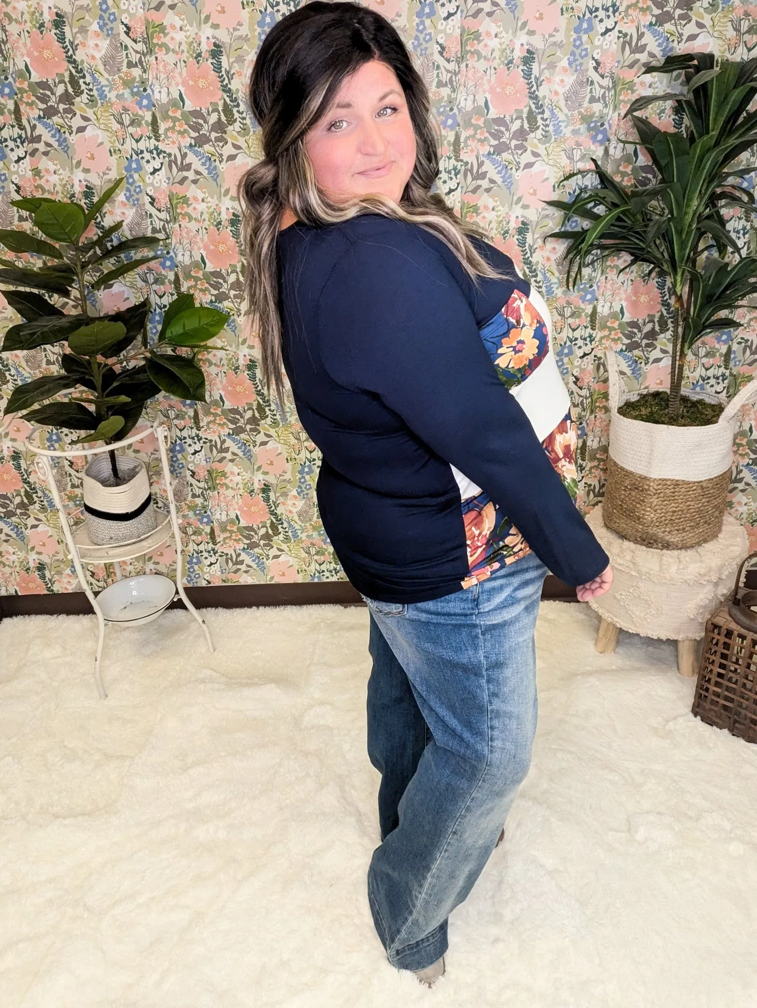 SALE- Gemma Floral Block Long Sleeve Tee w/Pocket (2 colors)