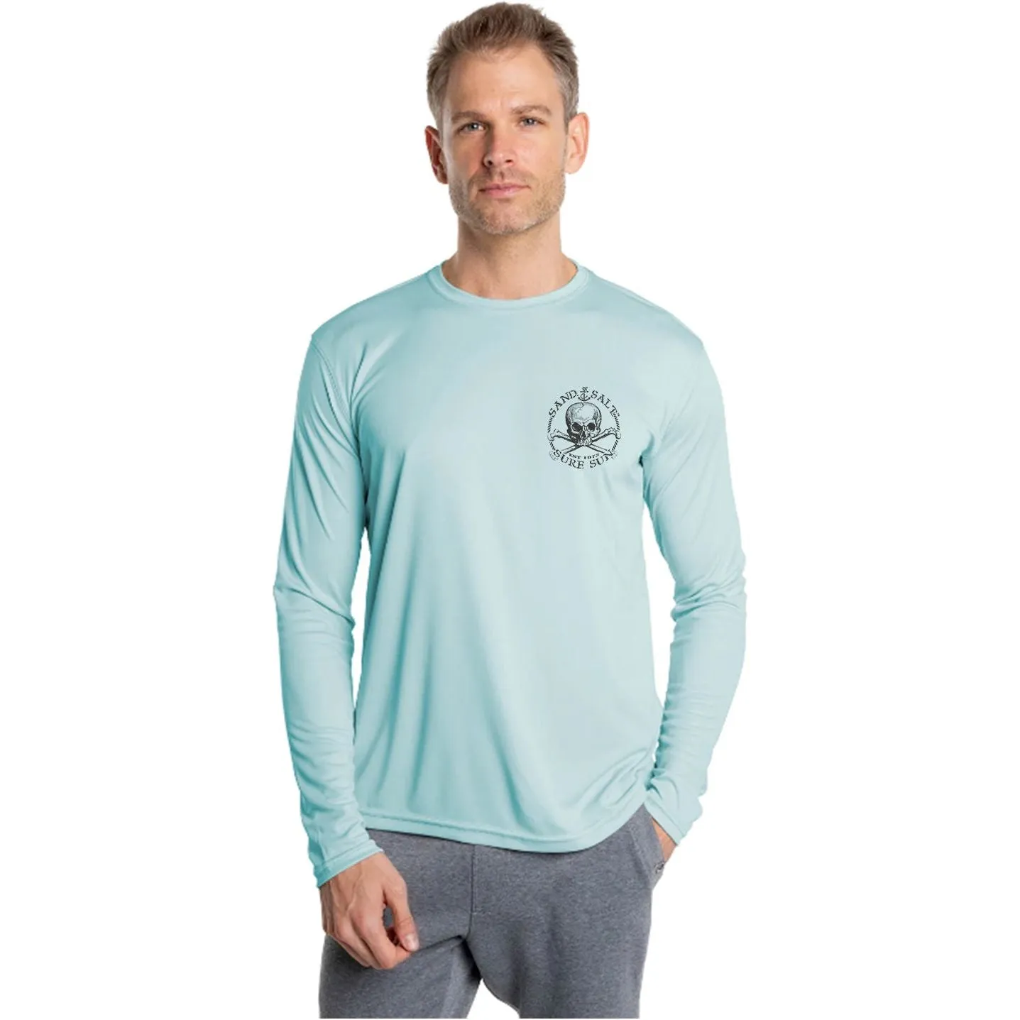 SAND.SALT.SURF.SUN. Skull Anchor Men's UPF 50  UV Sun Protection Performance Long Sleeve T-Shirt
