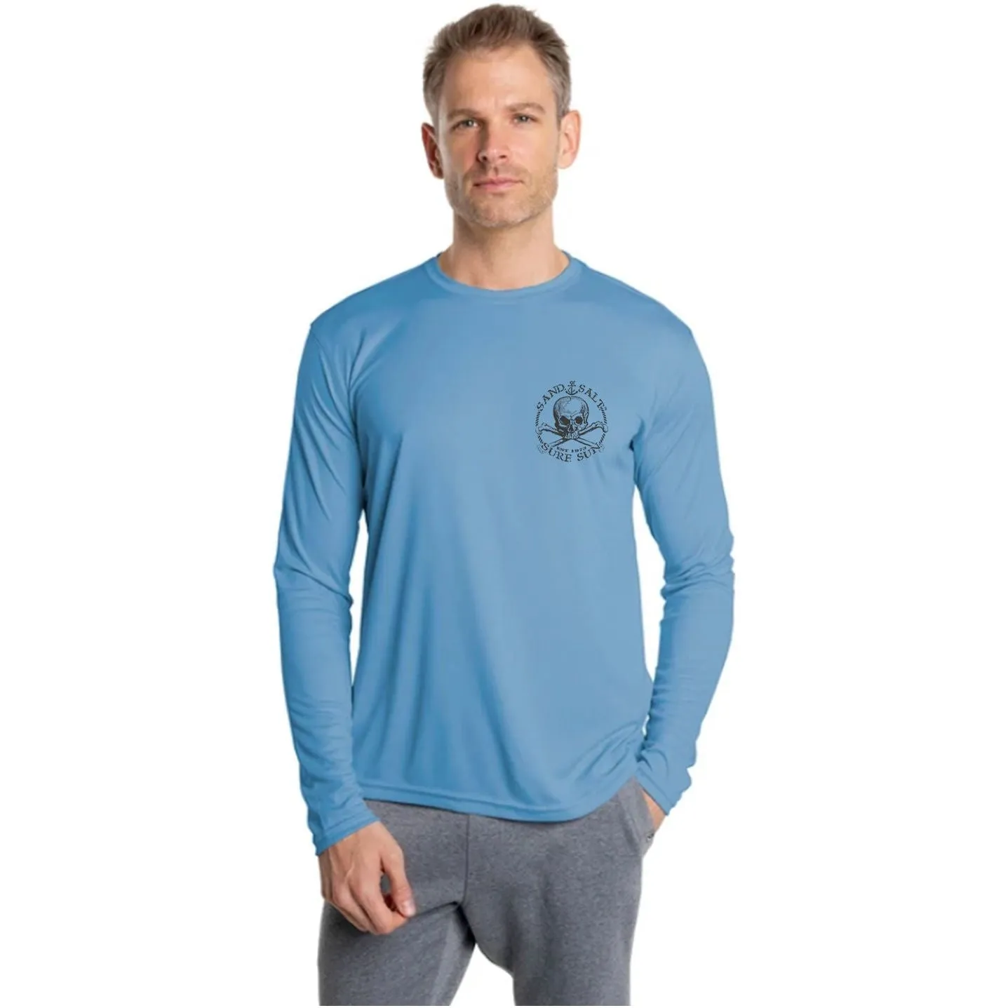 SAND.SALT.SURF.SUN. Skull Anchor Men's UPF 50  UV Sun Protection Performance Long Sleeve T-Shirt