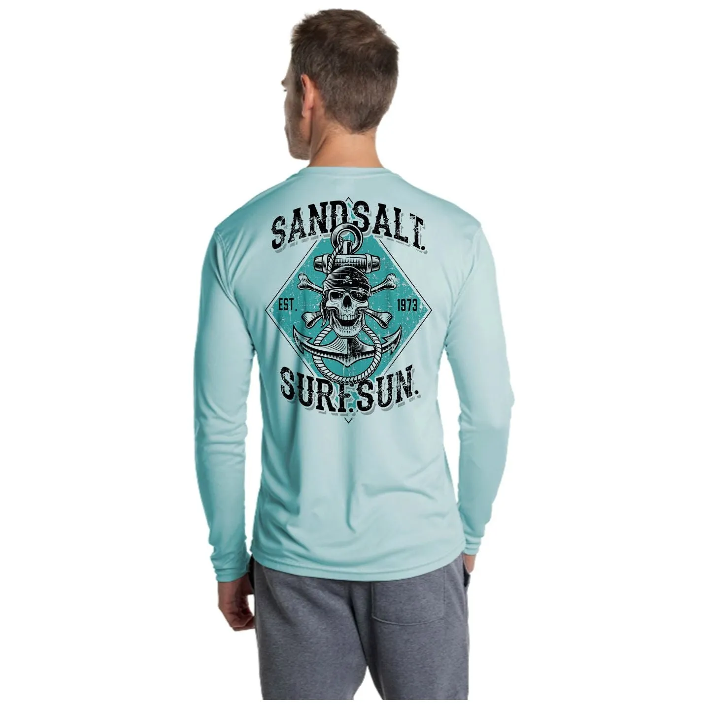 SAND.SALT.SURF.SUN. Skull Anchor Men's UPF 50  UV Sun Protection Performance Long Sleeve T-Shirt