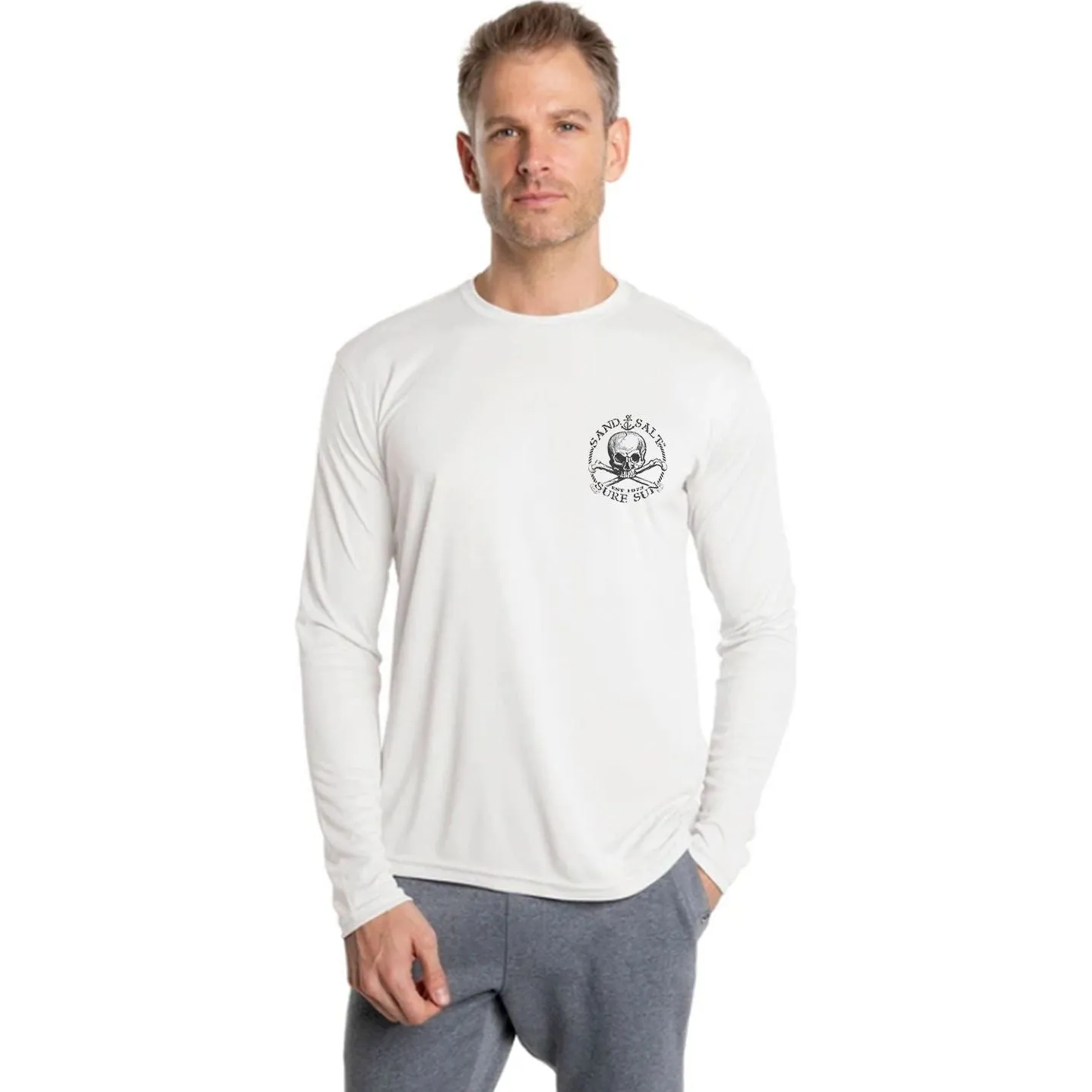 SAND.SALT.SURF.SUN. Skull Anchor Men's UPF 50  UV Sun Protection Performance Long Sleeve T-Shirt