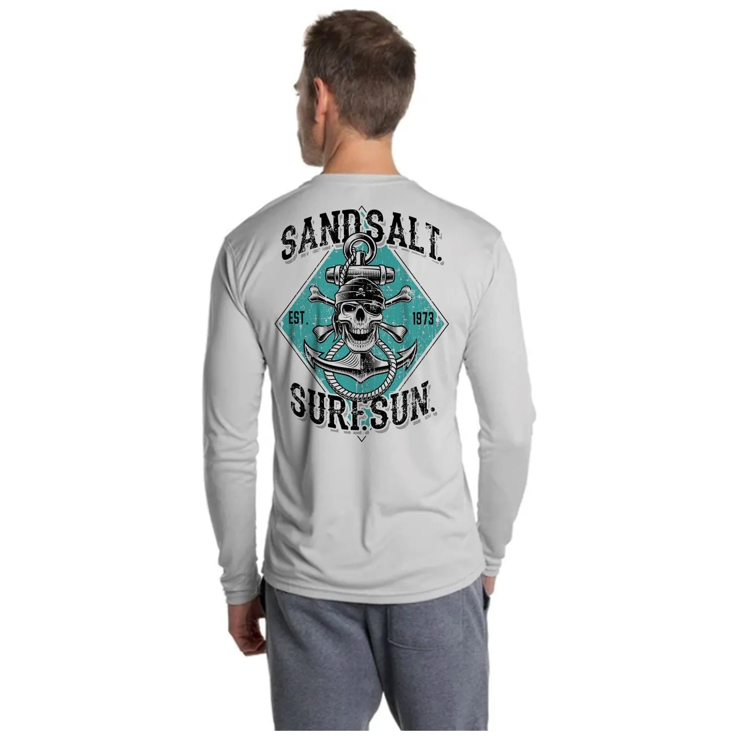 SAND.SALT.SURF.SUN. Skull Anchor Men's UPF 50  UV Sun Protection Performance Long Sleeve T-Shirt