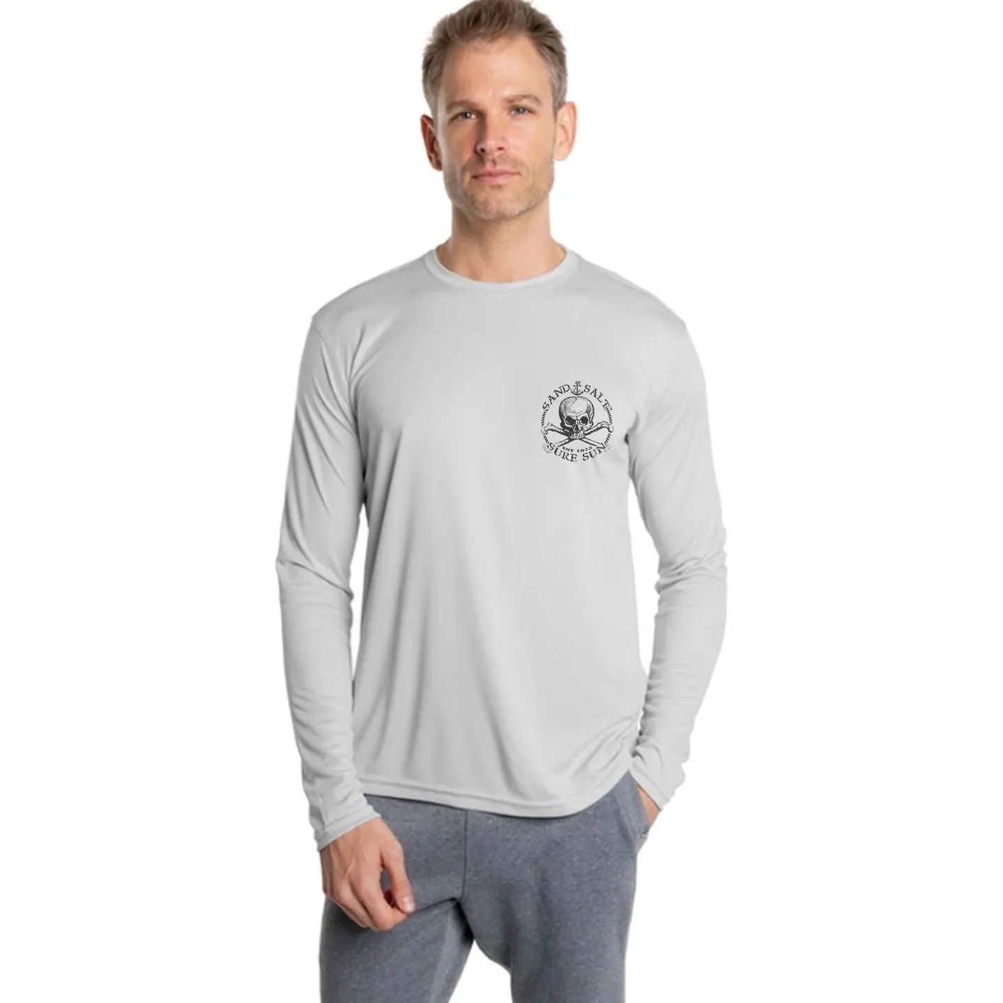 SAND.SALT.SURF.SUN. Skull Anchor Men's UPF 50  UV Sun Protection Performance Long Sleeve T-Shirt