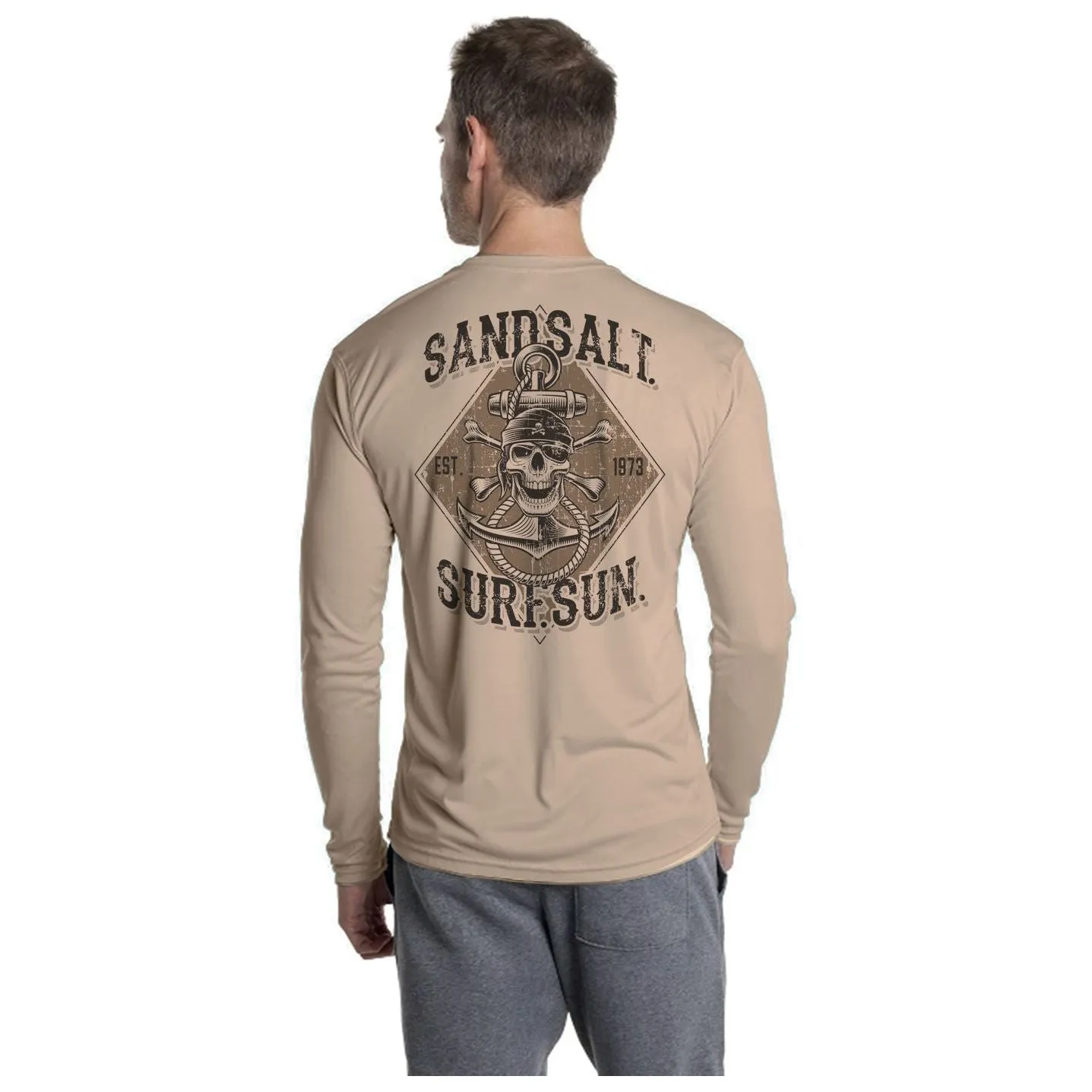 SAND.SALT.SURF.SUN. Skull Anchor Men's UPF 50  UV Sun Protection Performance Long Sleeve T-Shirt