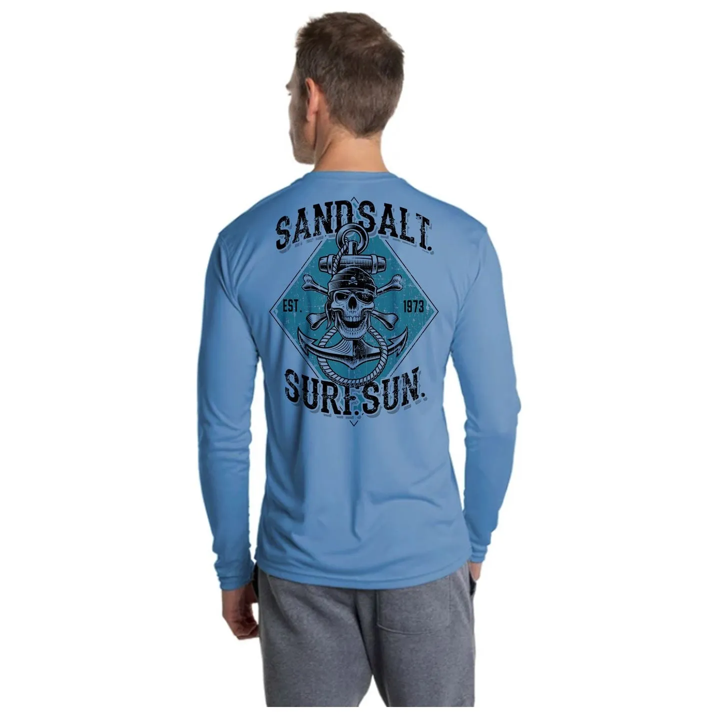 SAND.SALT.SURF.SUN. Skull Anchor Men's UPF 50  UV Sun Protection Performance Long Sleeve T-Shirt