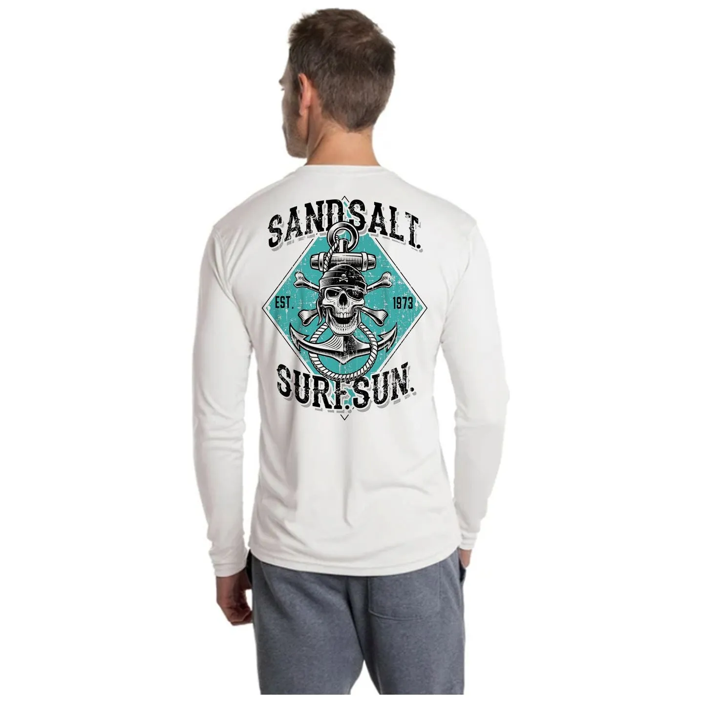 SAND.SALT.SURF.SUN. Skull Anchor Men's UPF 50  UV Sun Protection Performance Long Sleeve T-Shirt