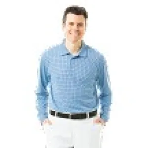 SanSoleil Mens Solcool Long Sleeve Check Button Polo - SUBMARINE BLUE