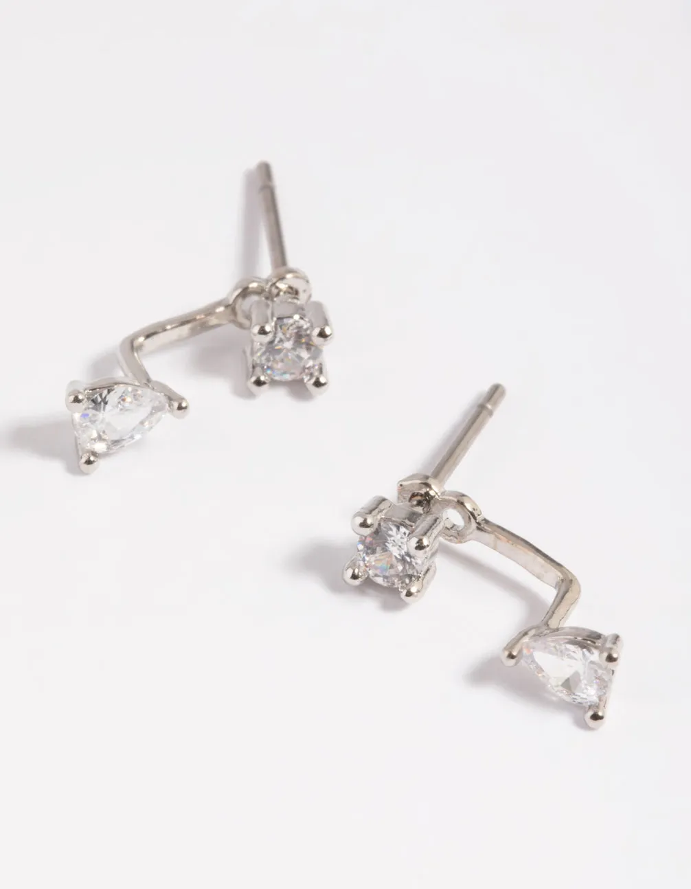 Silver Cubic Zirconia Teardrop Jacket Earrings