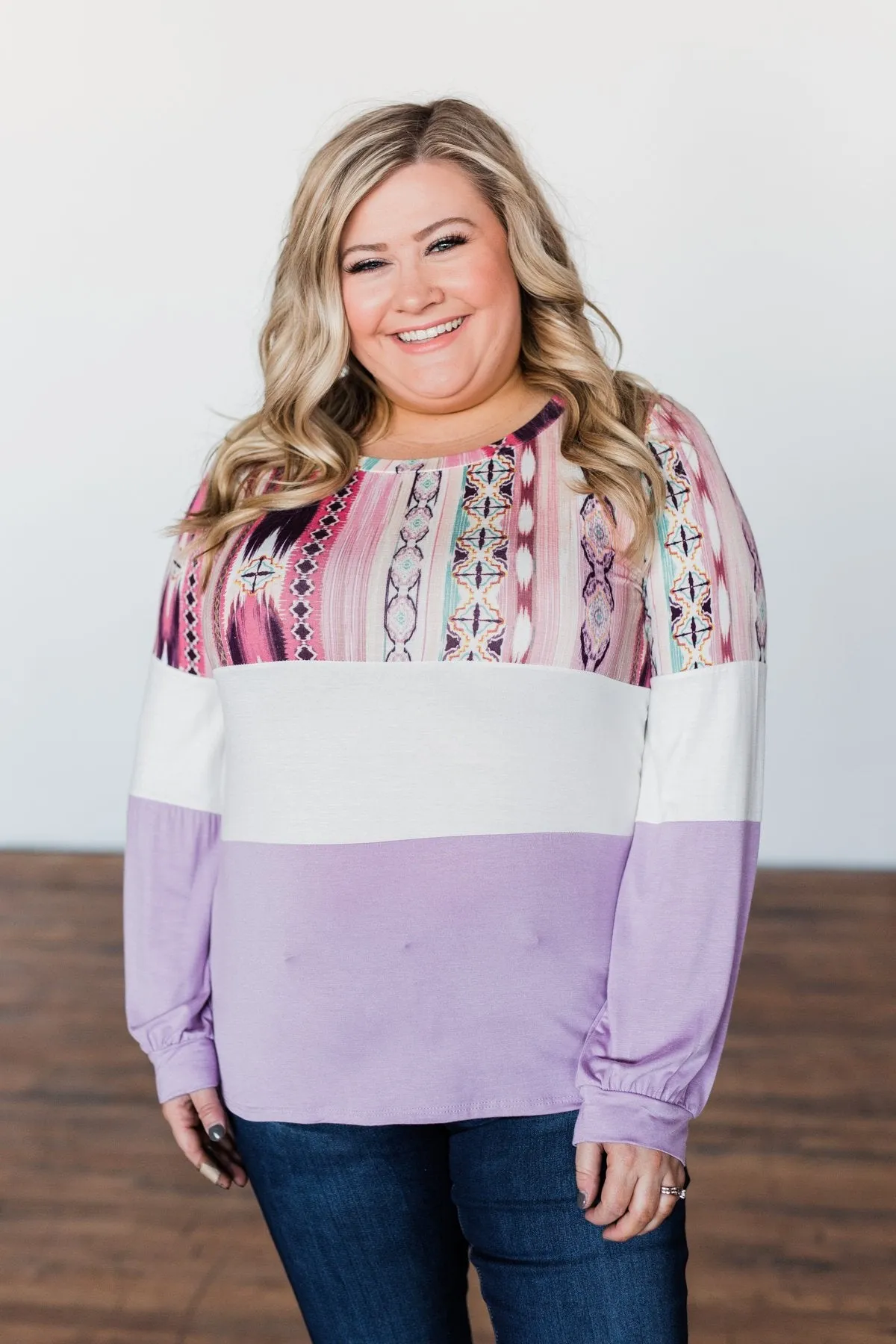 Some Kind Of Wonderful Aztec Top- Lavender & Pink