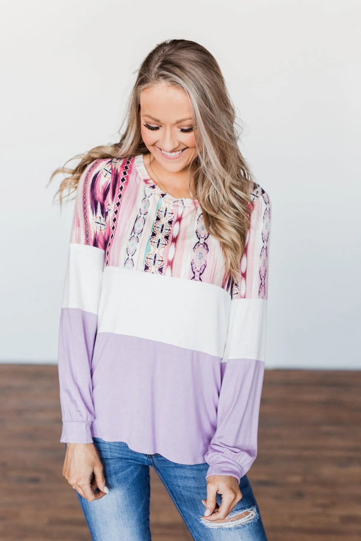 Some Kind Of Wonderful Aztec Top- Lavender & Pink