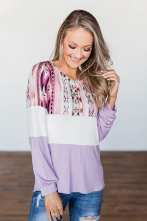 Some Kind Of Wonderful Aztec Top- Lavender & Pink