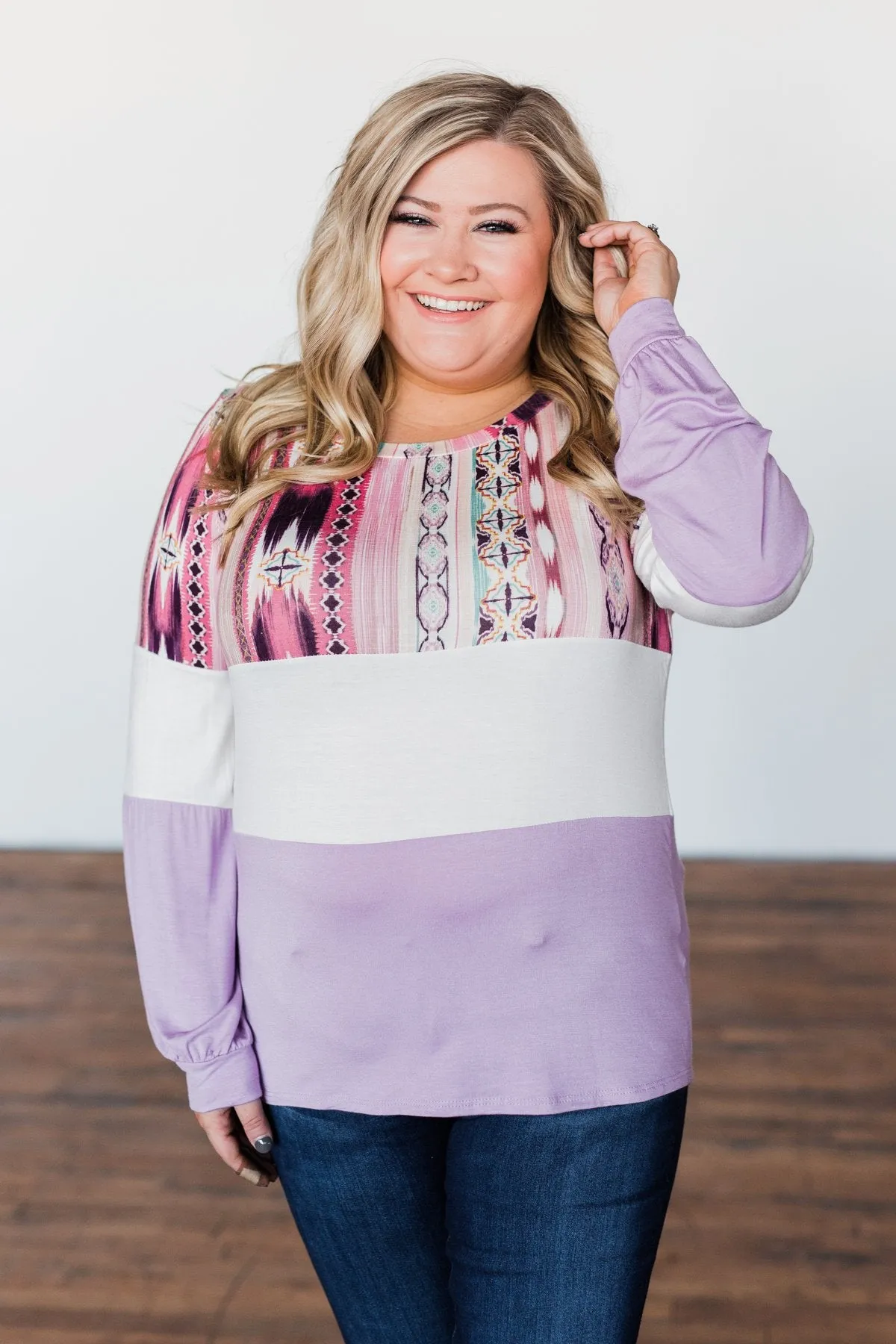 Some Kind Of Wonderful Aztec Top- Lavender & Pink