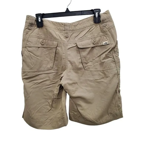 The North Face Womens Khaki Ripstop 10.5&quot; Roll Tab Outside Hiking Shorts 10 Long