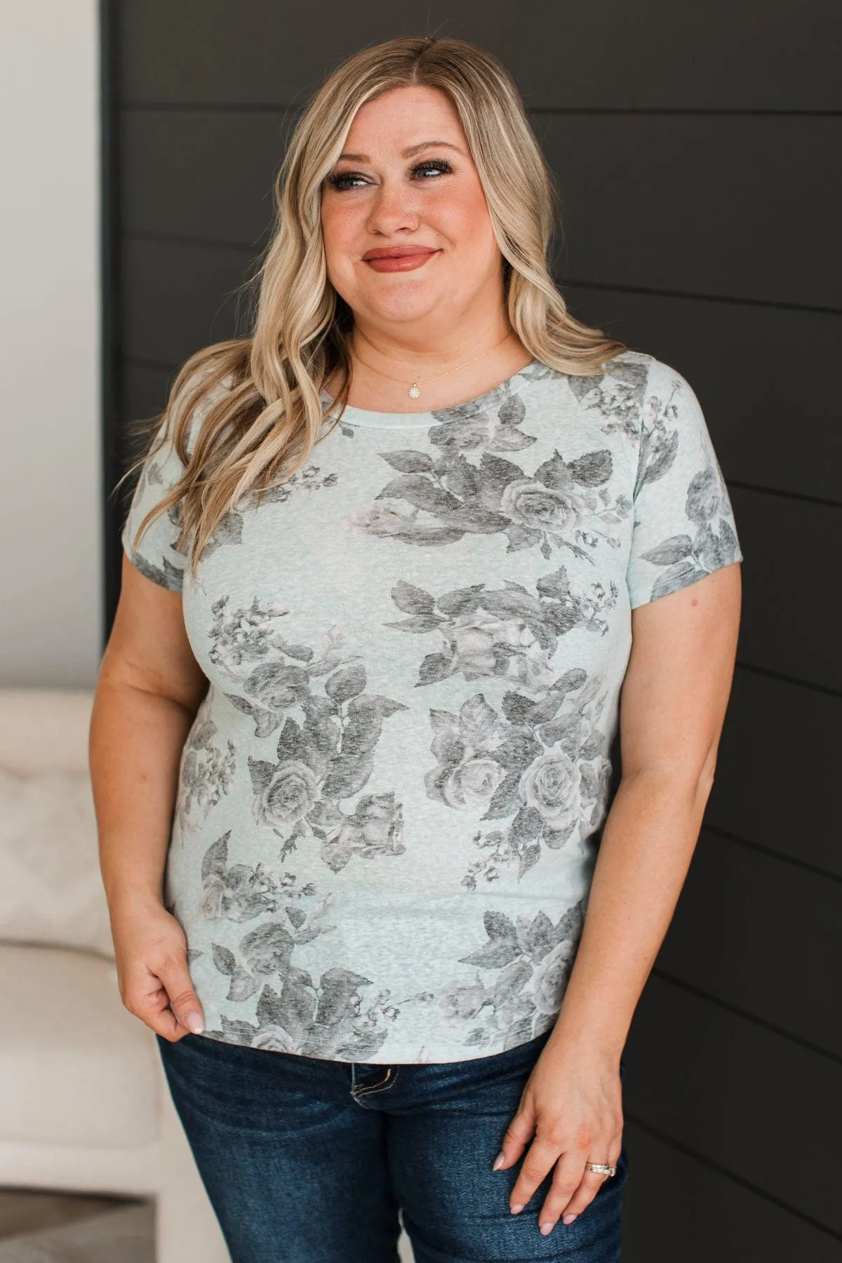 Things To Think About Floral Top- Mint Blue