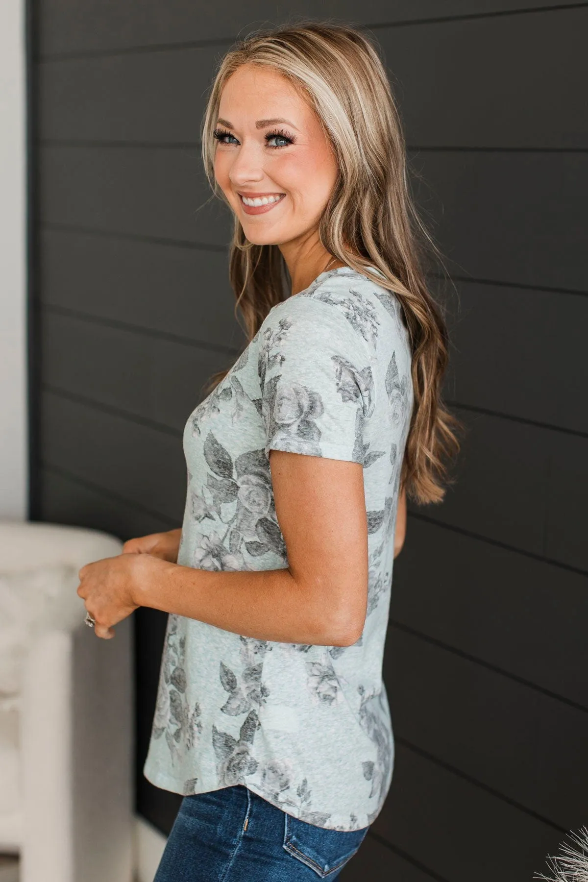 Things To Think About Floral Top- Mint Blue