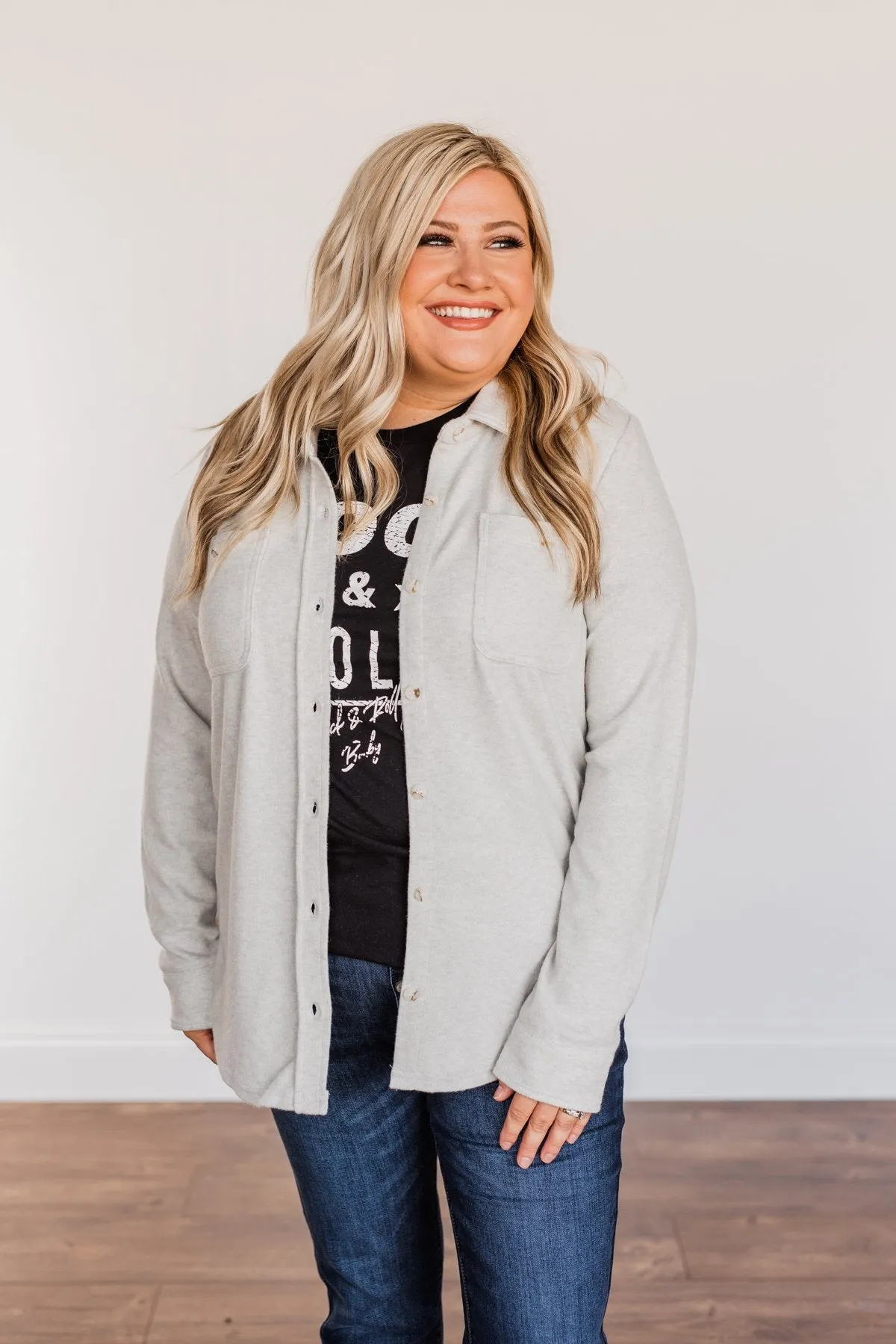 Thread & Supply Free Falling Lightweight Button Down Jacket- Light Grey
