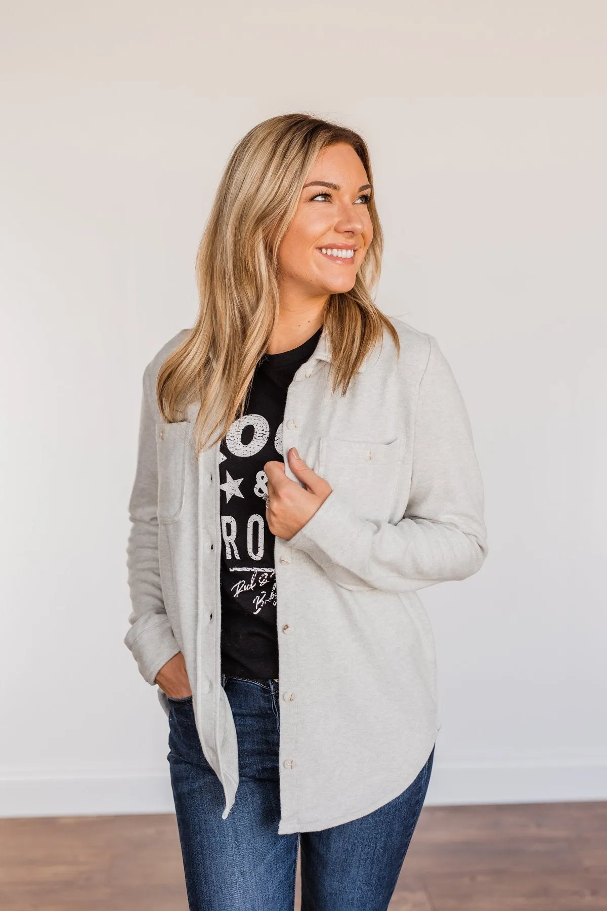 Thread & Supply Free Falling Lightweight Button Down Jacket- Light Grey
