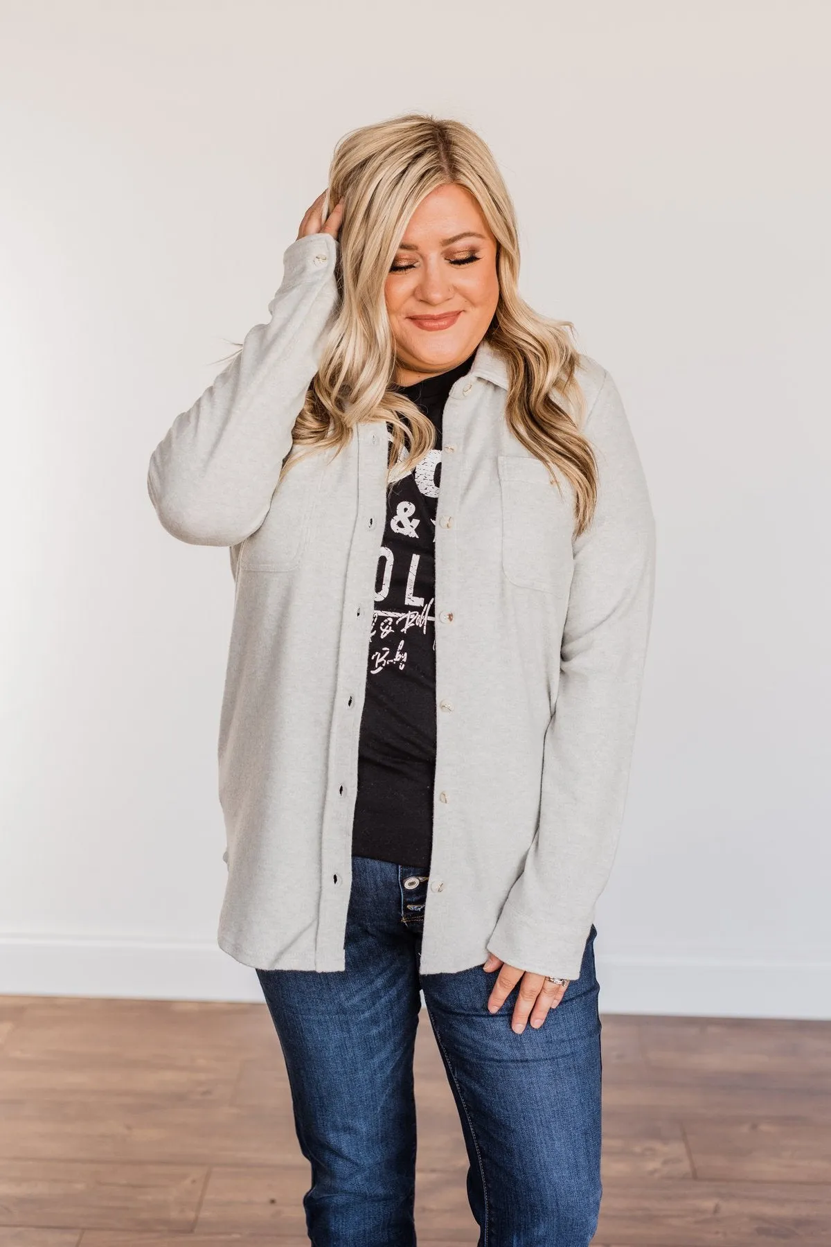 Thread & Supply Free Falling Lightweight Button Down Jacket- Light Grey