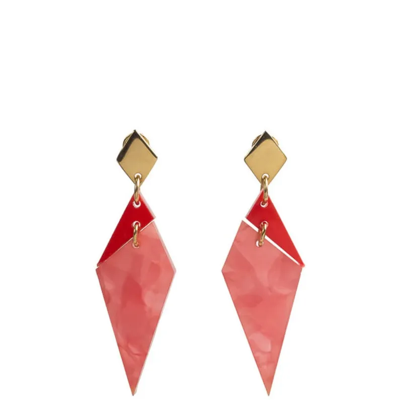 TooLally Abstract Diamonds Earrings - Pink & Red