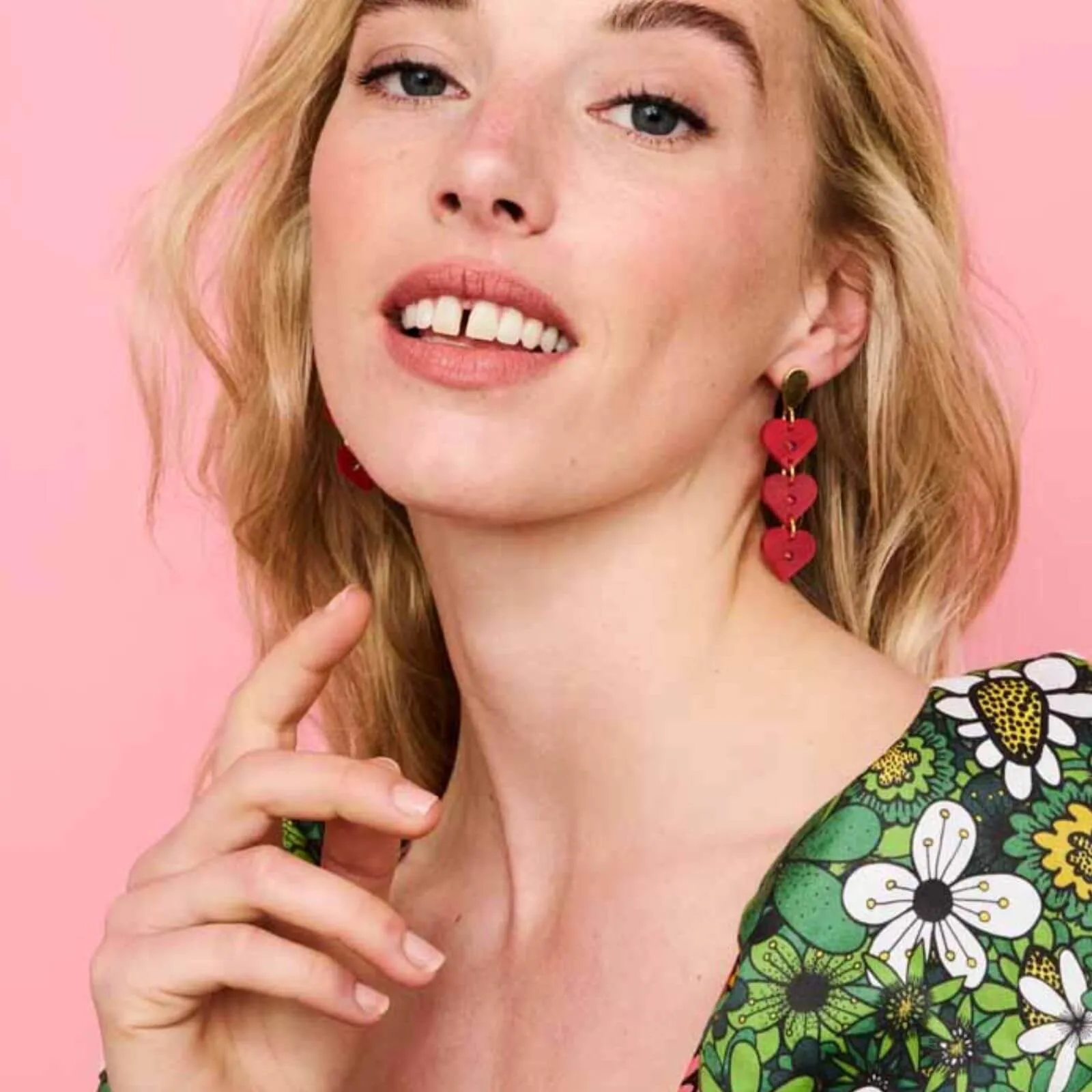 TooLally Crystal Heart Drop Earrings - Red