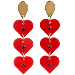 TooLally Crystal Heart Drop Earrings - Red