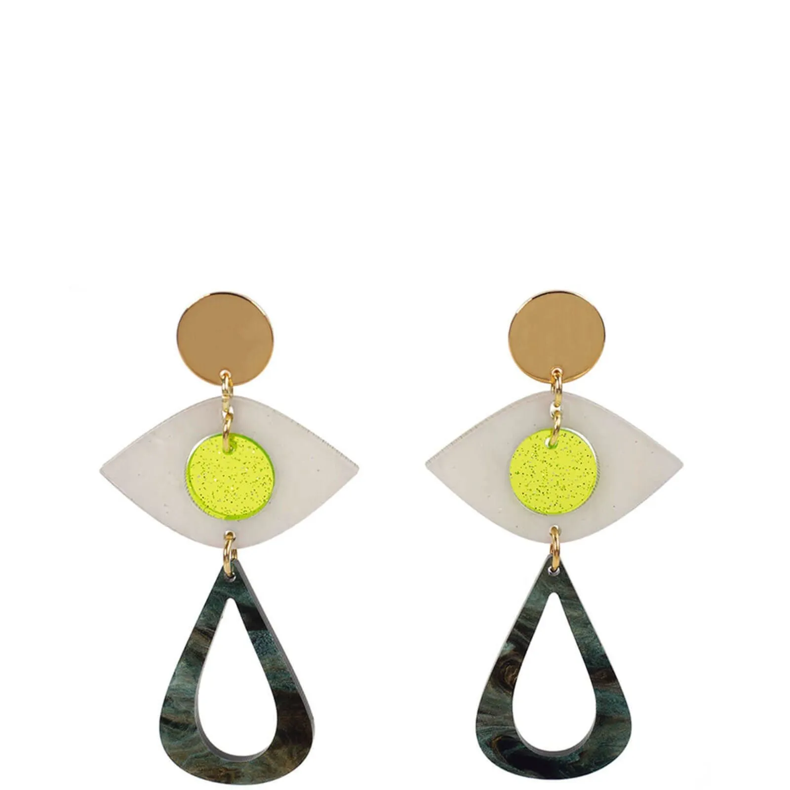 TooLally Eye Motif Drop Earrings - Yellow & Green