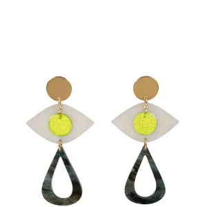 TooLally Eye Motif Drop Earrings - Yellow & Green