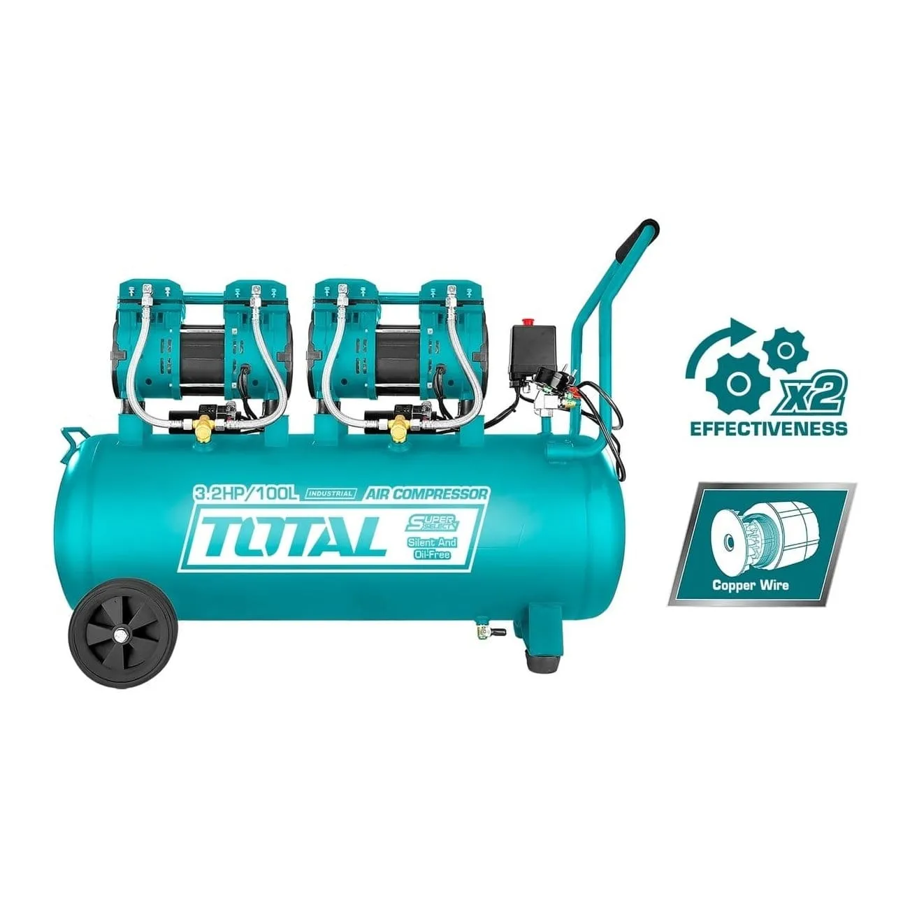 Total 100L Air Compressor 2×1200W (3.2HP) - TCS2241008